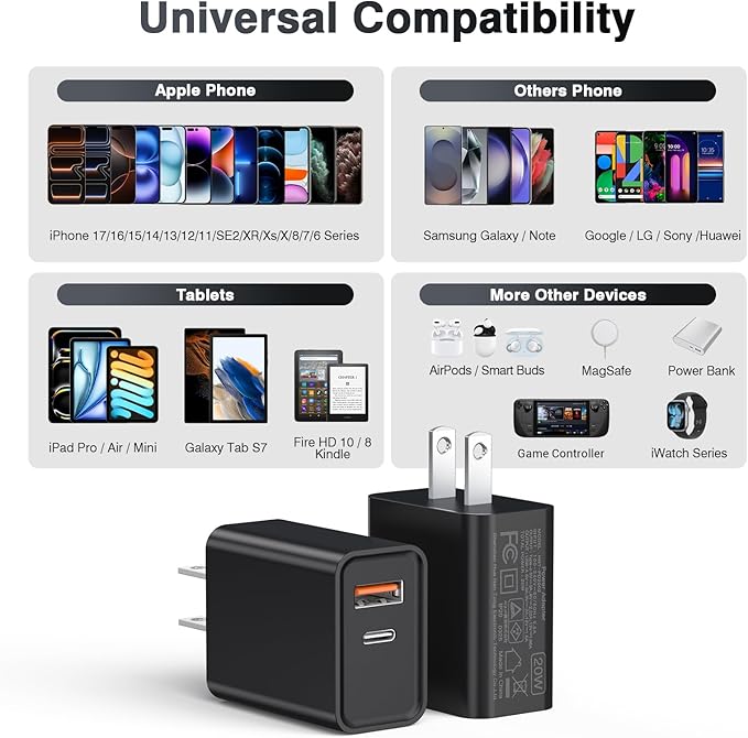 20W USB C Wall Charger for iPhone 17/16/15/14/13/13 Mini/13 Pro Max/12/12 - Image 3