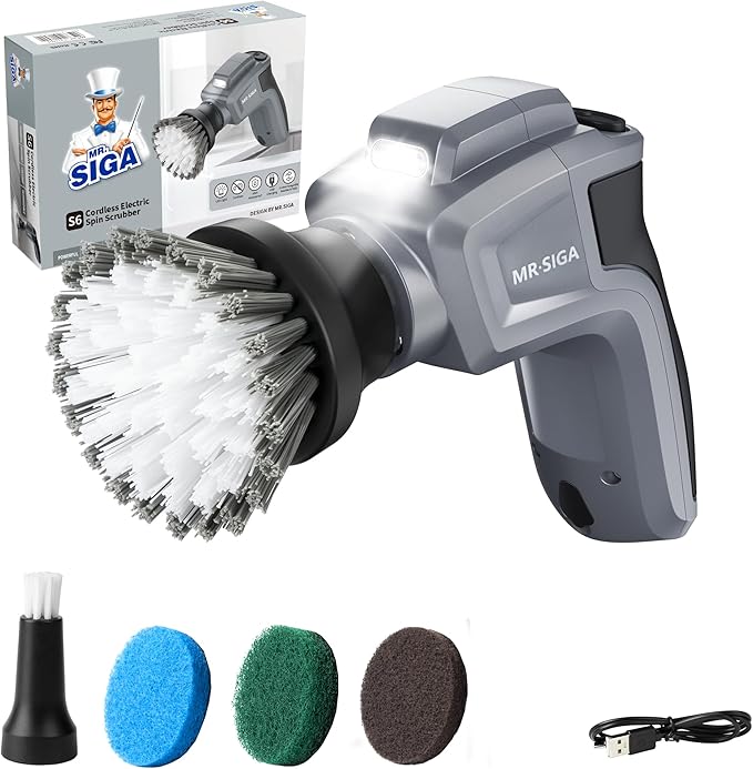 MR.SIGA Electric Spin Scrubber for Kitchen and Bathroom Cleaning, Waterproof by MRSIGA