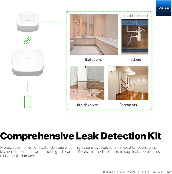 YoLink Water Leak Starter Kit: Hub + 2 Leak Sensor 1, LoRa Long-Range, - Image 2
