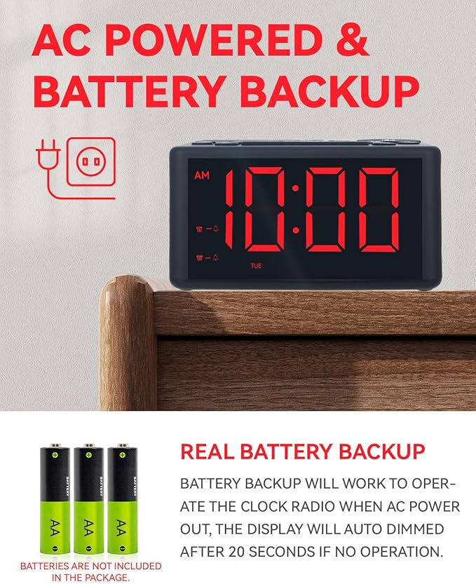 Digital Alarm Clock Radio with AM/FM Radio, Dual Alarms, Weekday / Weekend Alarm - Image 6