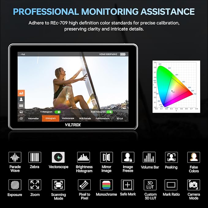 VILTROX DC-L2 7 inch SDI Camera Monitor, 1280x800 IPS HD Touch Screen Camera - Image 3