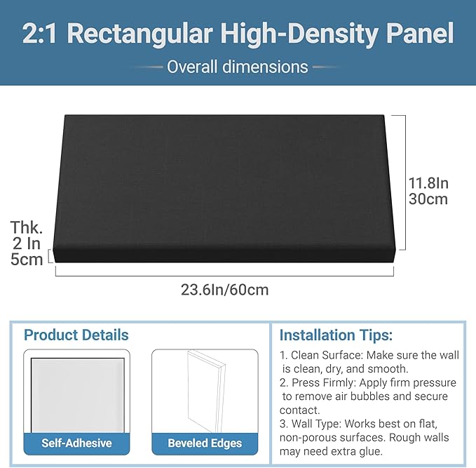 4 Pack High-Density Core with Fabric Cover Acoustic Panels – 24×12×2 In - Image 2