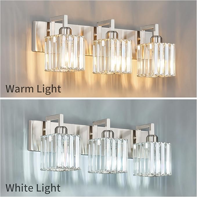 FDPBY Modern Bathroom Vanity Light 3-Lights Brushed Nickel Vanity Light Crystal - Image 4