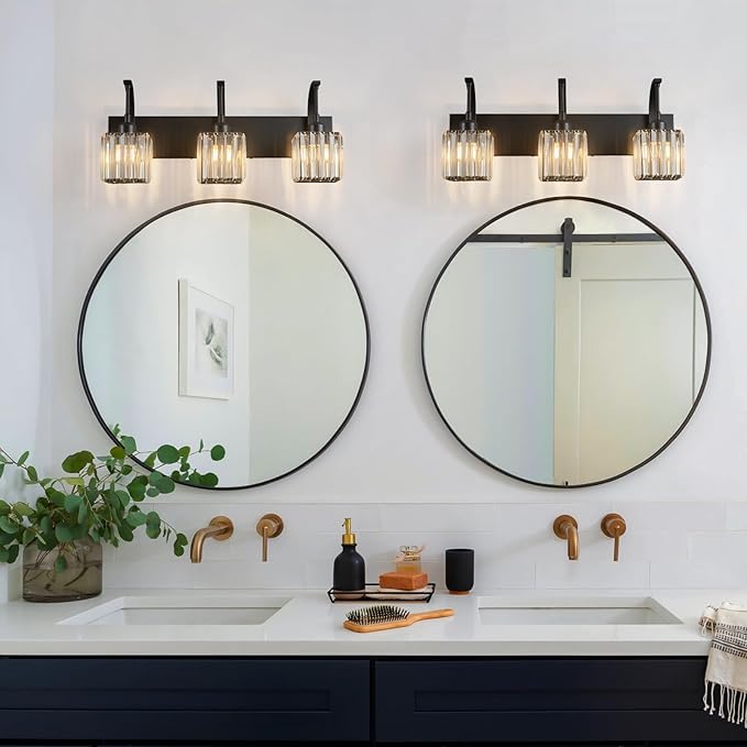 FDPBY Crystal Vanity Lights 3-Light Black Bathroom Vanity Lights Modern Crystal - Image 3
