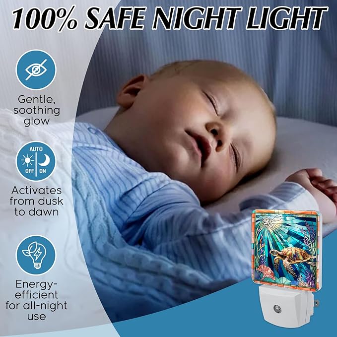 PODMemory Sea Turtle Stained Glass Night Lights Plug into Wall - Image 5