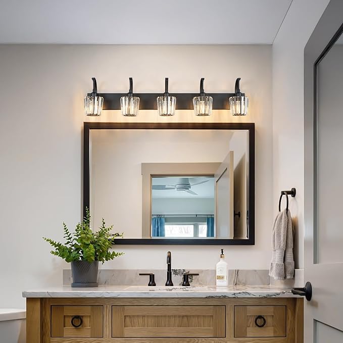 FDPBY Modern Bathroom Vanity Light, 5-Light Black Wall Sconce - Image 3