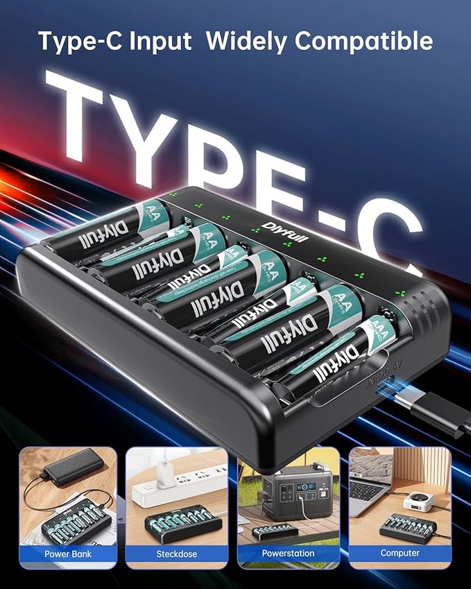 Rechargeable AA Batteries with Charger, Dlyfull 8 Pack of 2800mAh High Capacity - Image 5
