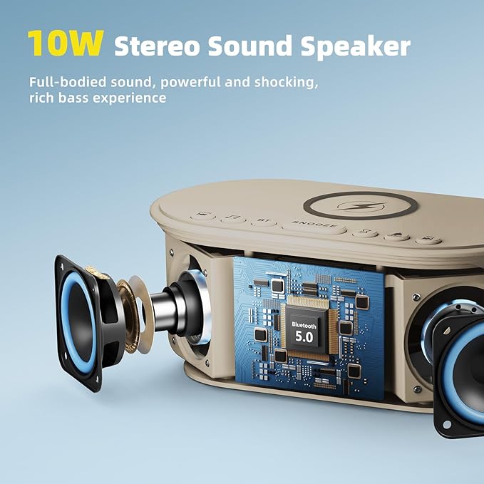 Sound Machine Alarm Clock for Bedrooms: Bluetooth 10W Stereo Sound Speaker - Image 6