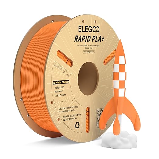 ELEGOO Rapid PLA Plus Filament 1.75mm Orange 1KG, PLA+ 3D Printer Filament by ELEGOO