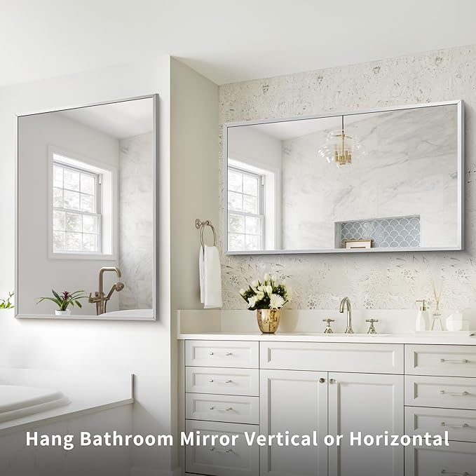 Silver Bathroom Mirror for Wall, 30x48 Inch Rectangle Mirrors - Image 3