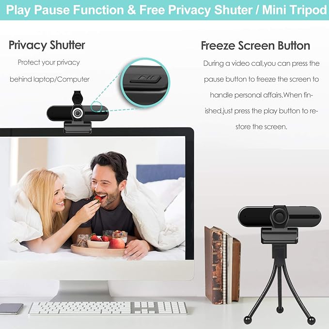 UHD 4K Webcam with Microphone: 8MP USB Computer Web Camera with Privacy Shutter - Image 5