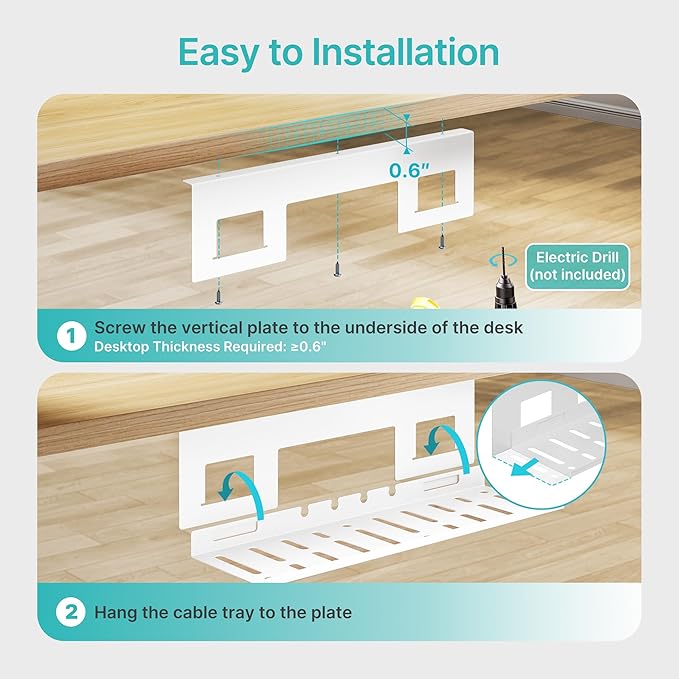 PEGZONE Under Desk Cable Management Tray, 15.7 Inches Metal Cord Organizer Rack - Image 6