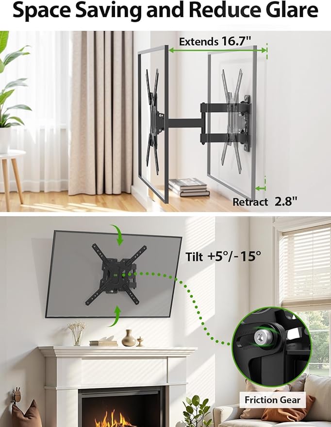 USX MOUNT UL Listed Full Motion TV Mount, Swivel Articulating Tilt TV Wall Mount - Image 2