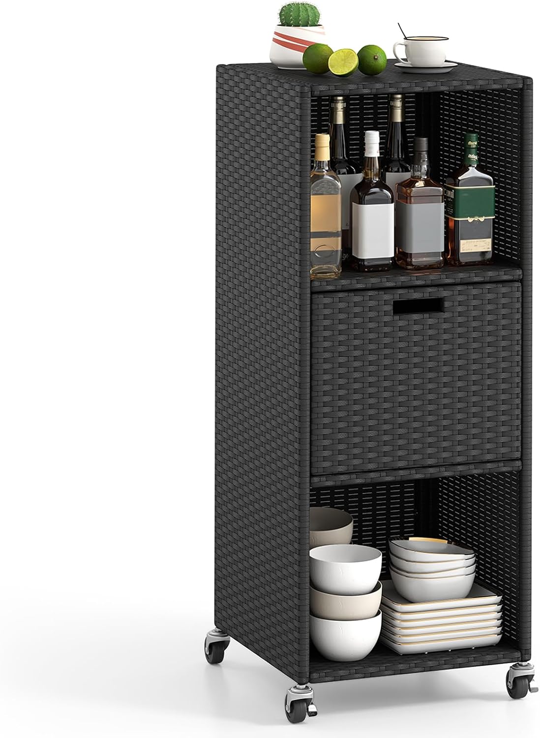 tangkula rattan outdoor storage cabinet with 4 wheels, main product view