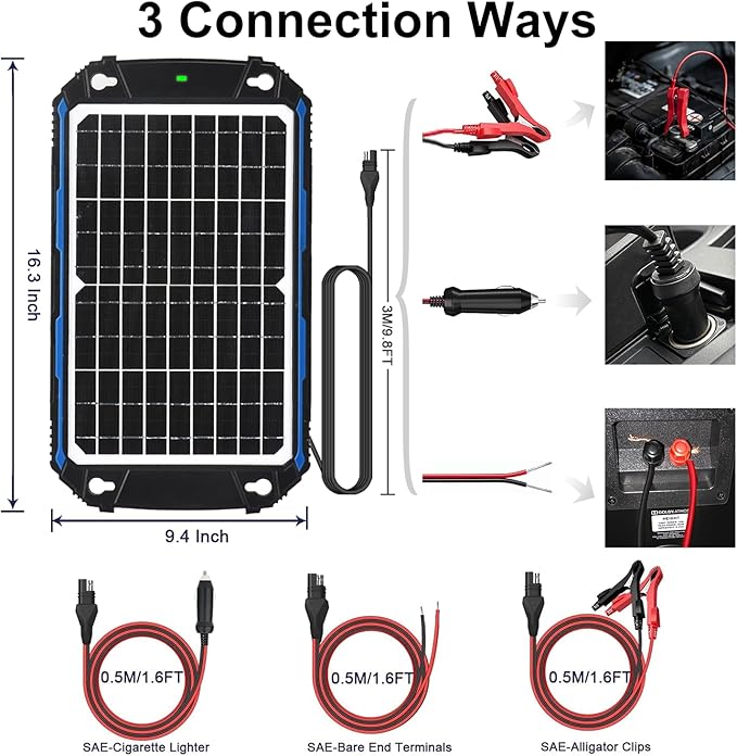 SUNER POWER Waterproof 12W 12V Solar Battery Charger & Maintainer Pro, Built-in - Image 5