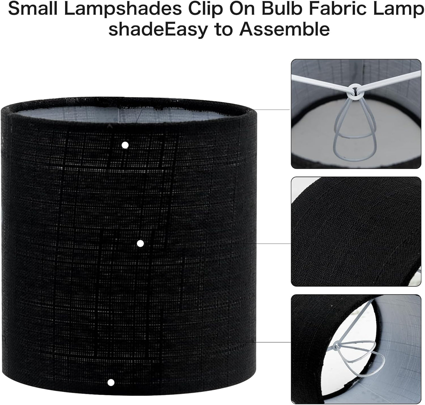 Chandelier Lamp Shades, Small Lamp Shades Clip-on Bulbs Only for Candelabra Bulbs, Black Chandelier Shades 6 Pcs, Mini Lampshades for Chandeliers 5.1" X 5.1" X 5.3, Home Decor Fabric Linen Lampshade