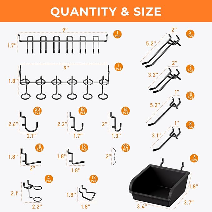 INCLY 220PCS Extra Thick 1/4" Pegboard Accessories Organizer Kit, Heavy Duty - Image 4