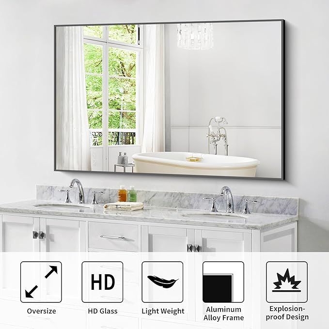 Bathroom Black Mirror, 36x55in Black Rectangle Mirror - Image 6