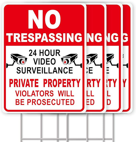 NO Trespassing Signs Private Property Video Surveillance Sign, Large 4-Pack by YourRulesYourRevelry