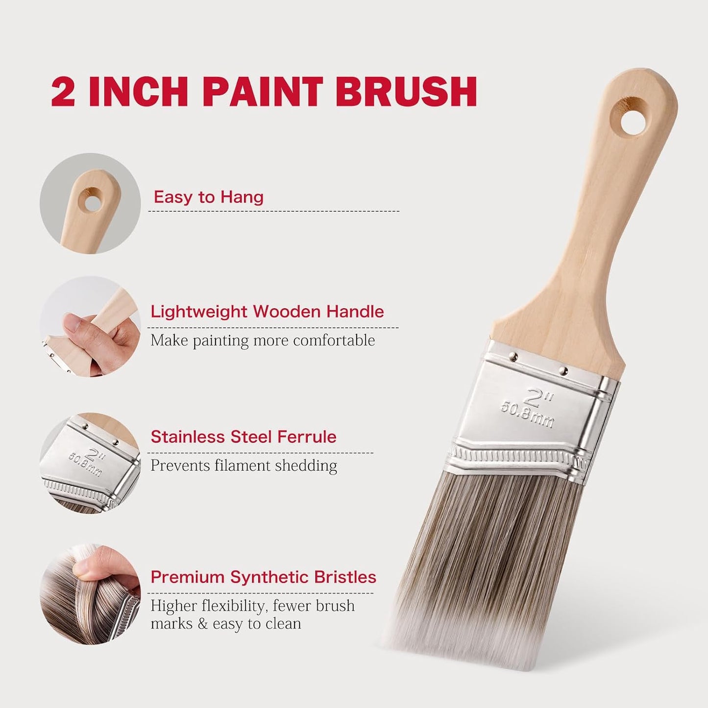 Mister Rui 2 Inch Angled Synthetic Paint Brushes, 3 Pack Trim | For latex, oil paints & stains. for interior/exterior home improvement. Designed for precise cut-in on edges, corners & trim
