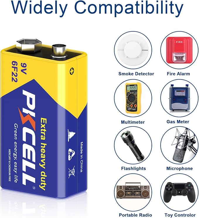 PKCELL 9V Batteries, 2 Pack 9 Volt Batteries Carbon Zinc, 9V Battery - Image 7