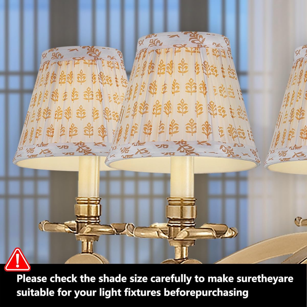 Chandelier Shades Set of 2,Mini Lamp Shade 3" Top x 5.5" Bottom x 4.7" Slant,Small Lamp Shades Clip On Bulb,Pleated Chandelier Lamp Shades,Fabric Lampshades that Attach to The Bulb(Brown Floral)