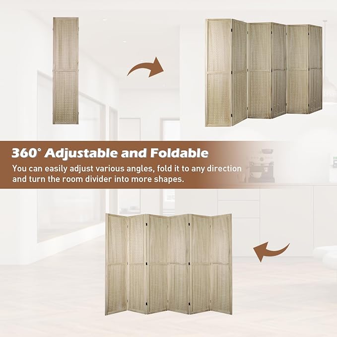 ECOMEX 6 Panel Room Divider, 5.6Ft Pegboard Display Wooden Folding Privacy - Image 5