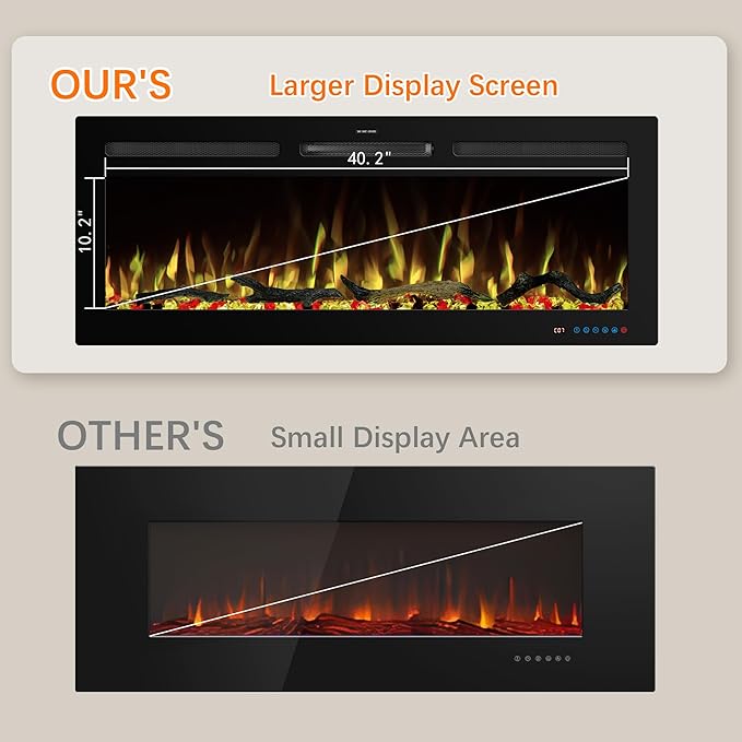 45" WiFi Electric Fireplace Inserts, Recessed and Wall Mounted Fireplace Heater - Image 7