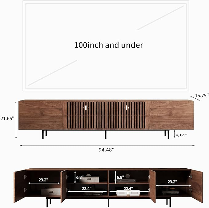 Pajiasen 94.48″ Mid Century Modern Walnut TV Stand - Image 2
