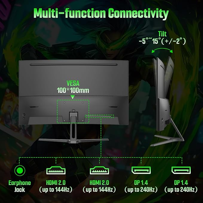 SANSUI 27 Inch Curved Gaming Monitor 240Hz, 2K WQHD 1500R Curved Computer - Image 9