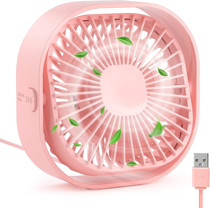RJVW 4 Inch Small USB Desk Fan, 3-Speed Portable & 360°Rotatable Mini Cooling by RJVW