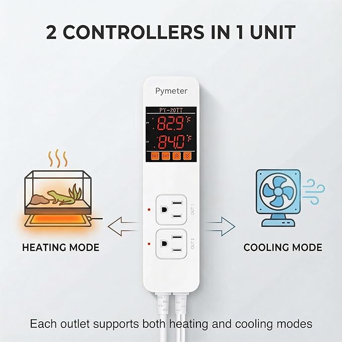 Pymeter 2 in 1 Digital Temperature Controller Dual Outlet Heat Mat Thermostat - Image 2