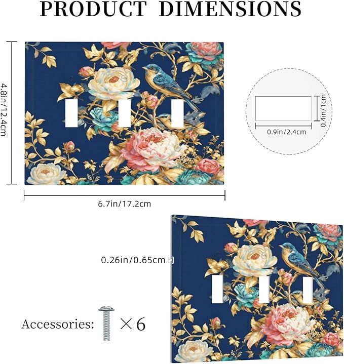 Bvtewkhz Floral Birds Morris 3 Gang Triple Toggle Decorative Outlet Covers - Image 5
