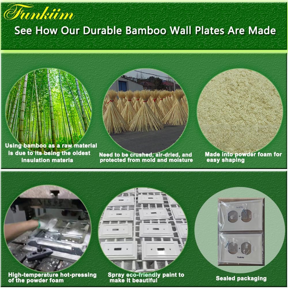 Pure White Classic Beadboard Wall Plates,Light Switch Covers,Electrical Outlet Covers, Switch Plates of Various Combination, Nature Bamboo Fiber Wall plate (2 Gang Toggle 2 Pack)