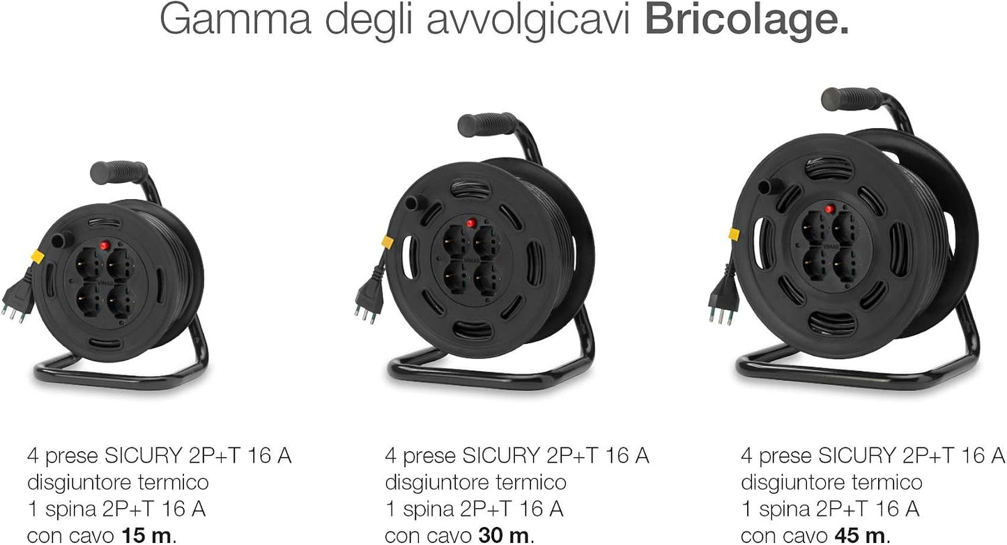 VIMAR 0P32733 Avvolgicavo 2P+T 16A 230V~ con Disgiuntore Termico di Protezione, Multicolore