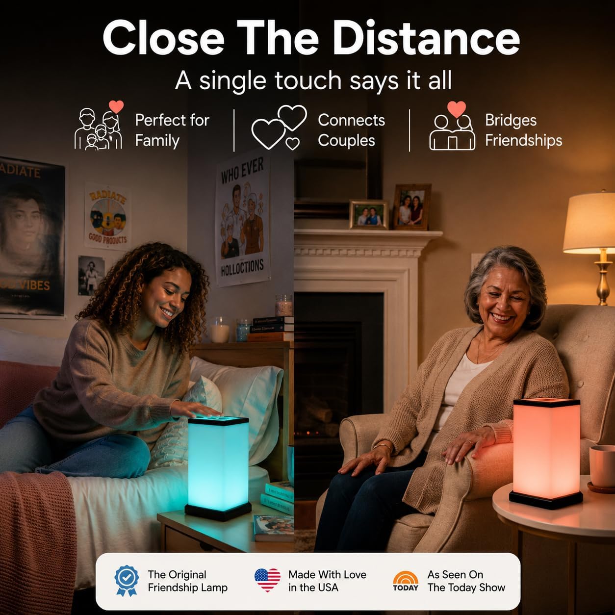 Friendship Lamp® by Filimin Modern - Best Friend Lamps Wi-Fi Touch Lamp LED Light for Long-Distance, Connection, Relationship, Friendship, Gifts, Love, 200+ Colors, App Setup - Set of 2