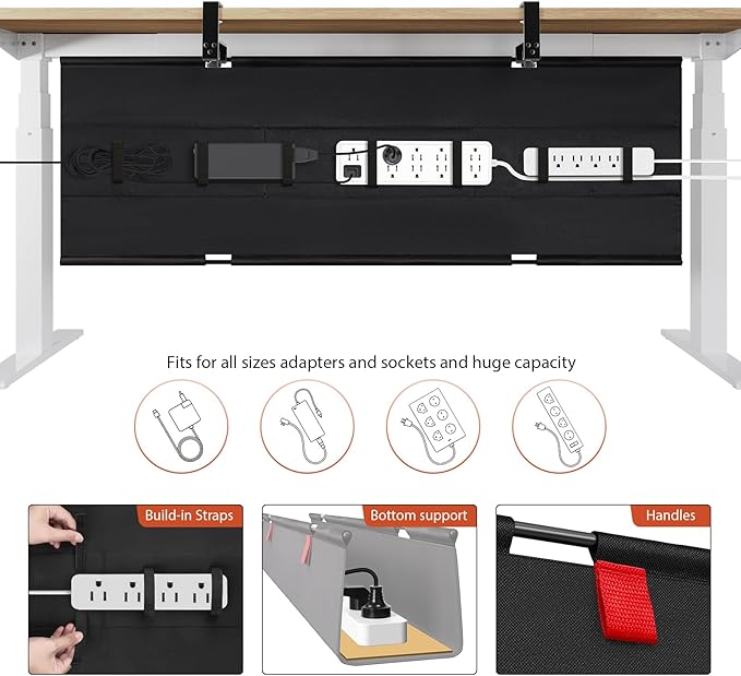 Univivi No Drill Under Desk Cable Management Tray, Clamp/Screw Mount Desk Cable - Image 2
