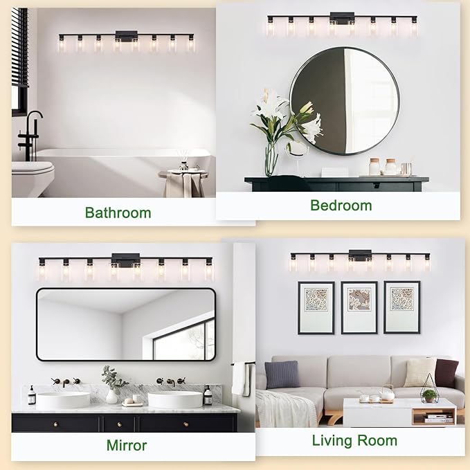 SOPEAS 8-Light Black Vanity Light Fixtures, Vanity Lights Clear Glass ShadeRust - Image 6