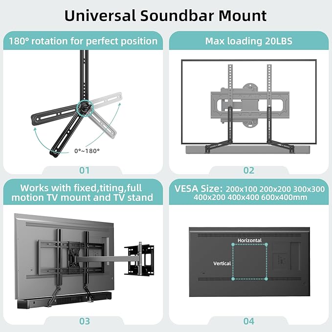 HCMOUNTING Soundbar Mount Bracket, Sound Bar Mounts Under TV or Above TV Fits - Image 3