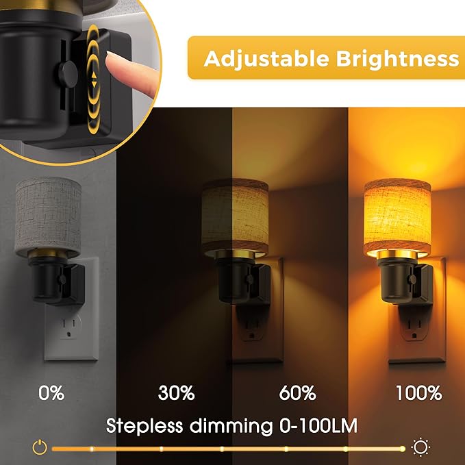 L LOHAS LED Night Lights Plug into Wall, Linen Fabric Cylinder Decor Night Light - Image 2