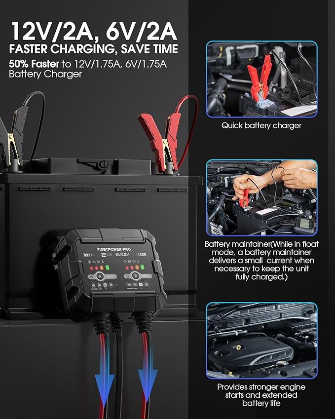 2-Bank, 4A Trickle Charger for Car Battery, 12V 6V Car Battery Charger - Image 5