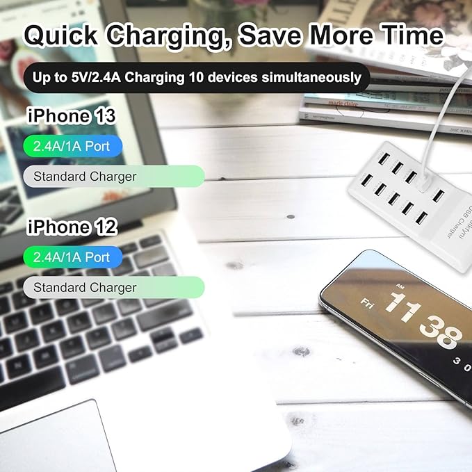 10-Port USB Charger Station, Smart Multiple Charging Block/USB Power Strip - Image 5