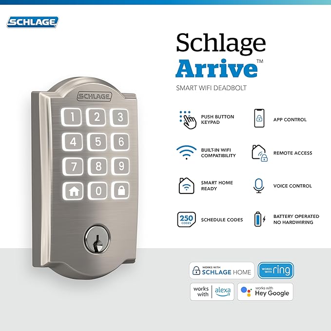 Schlage Arrive WiFi Deadbolt Smart Lock, Keyless Entry Door Lock - Image 2