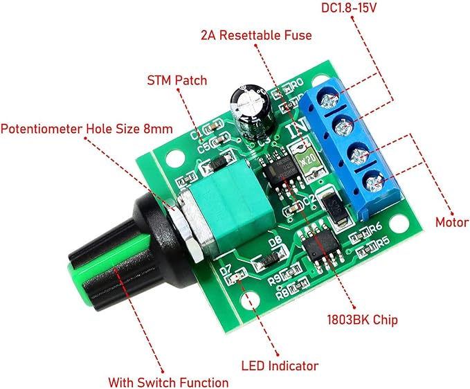 Gebildet 2pcs PWM Low Voltage Motor Speed Controller DC 1.8V 3V 5V 6V 12V 2A - Image 3