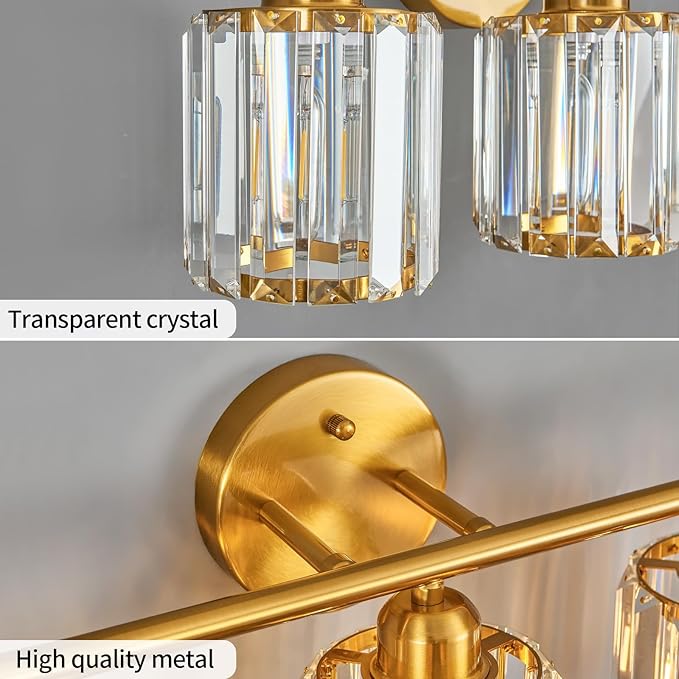 FDPBY Modern 3 Light Crystal Vanity Light, Brushed Gold Vertical Bathroom Light - Image 5