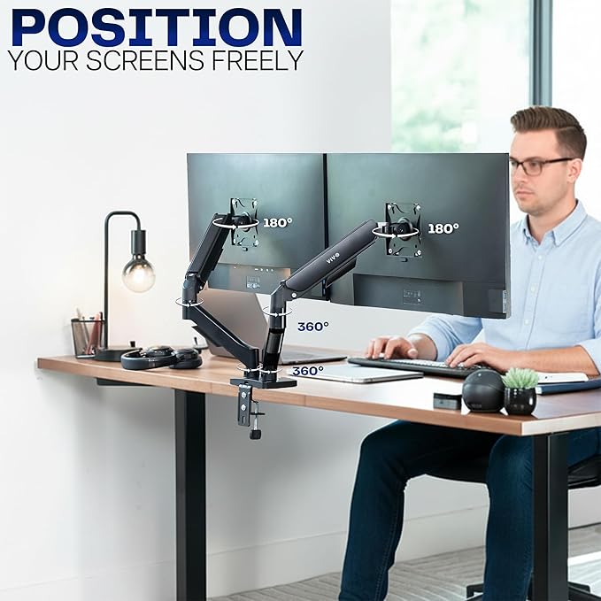 VIVO Dual Monitor up to 32 inches and 19.8 lbs per Screen, Pneumatic Arm Desk - Image 5
