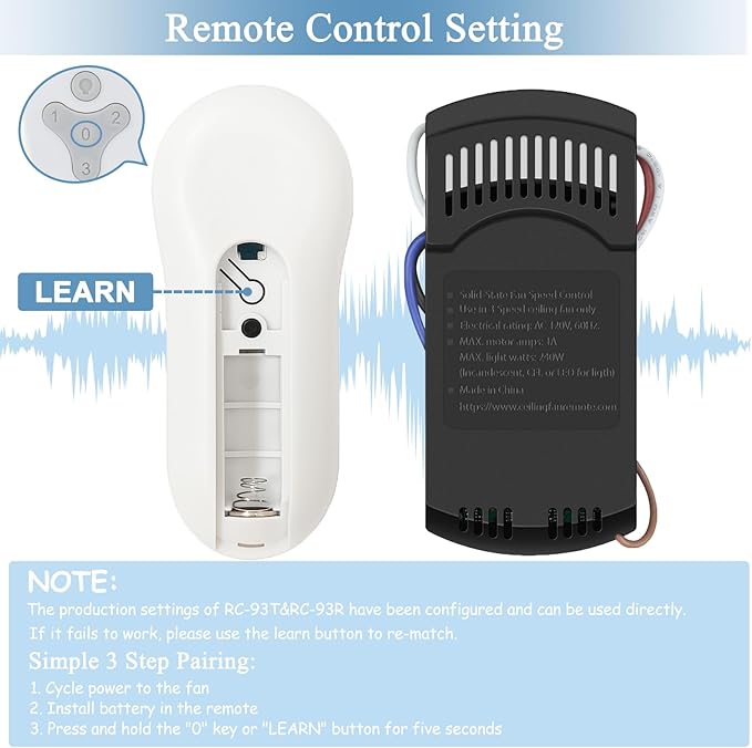 Ceiling Fan Remote Control Kit for Harbor Breeze KUJCE10311 KUJCE10712 TR214B - Image 3