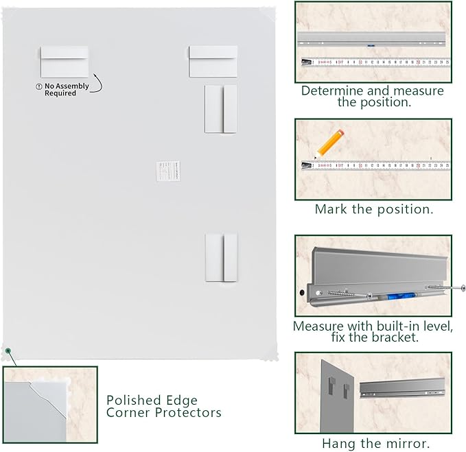 Mirrorons Frameless Wall Mirror 18" x 24", Modern Rectangle Bathroom Mirrors - Image 7