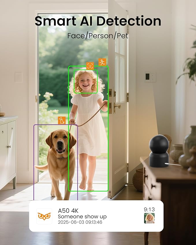Anlapus A50 4K Pan/Tilt Home Indoor Security Camera, Plug-in WiFi Pet/Baby - Image 2