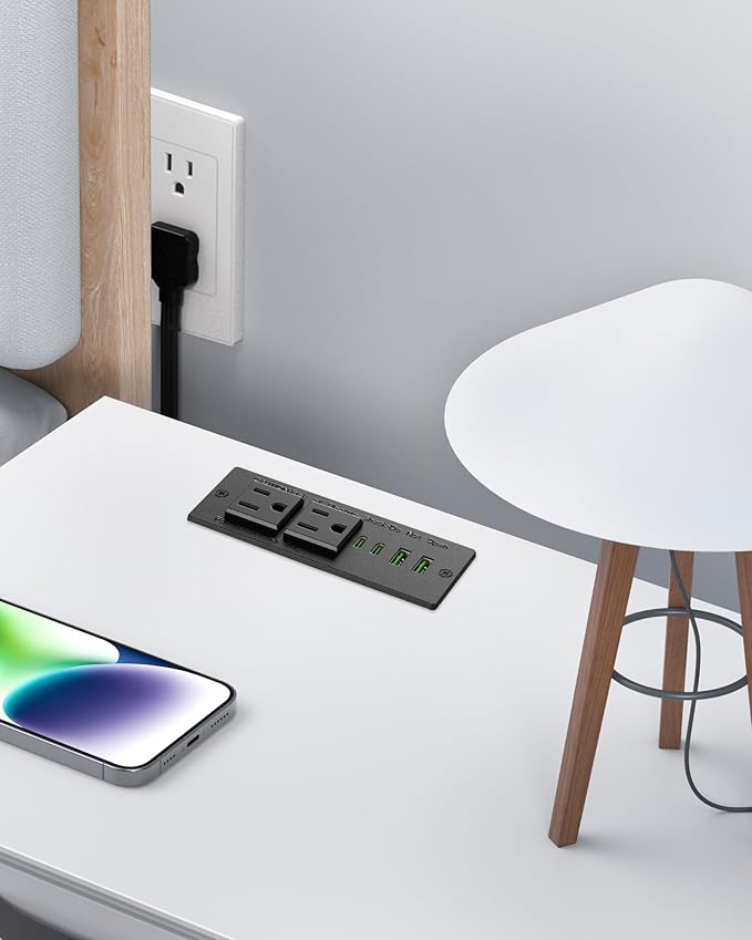 45W USB C Recessed Power Strip, Flush Mount Desk Recessed Outlet, Space-Saver - Image 5